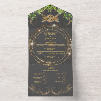 Sparkle Gold Botanic Celestial All In One Wedding Invitation