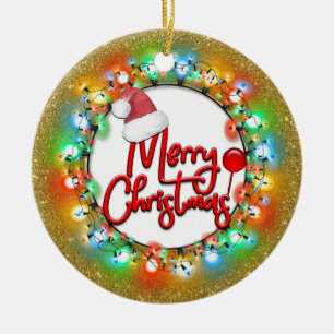 Sparkle Gold Christmas Bulbs Merry Christmas Ceramic Ornament