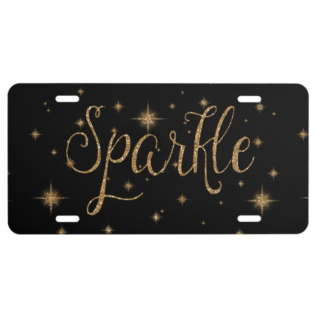 Sparkle Gold Faux Glitter License Plate (Front)
