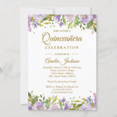 Sparkle Gold Floral Purple Quinceanera Invite (Front)