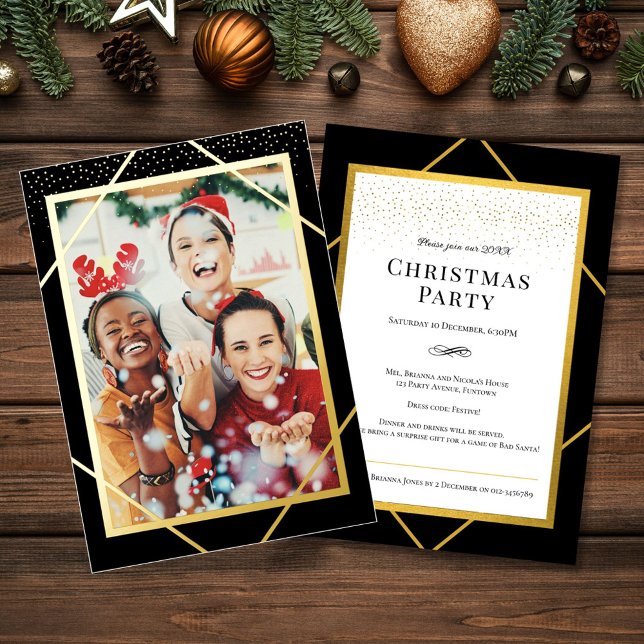 Sparkle Gold Foil Christmas Party Photo Foil Invitation (Creator Uploaded)