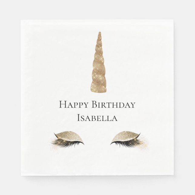 Sparkle Gold Glam Unicorn Napkins (Front)
