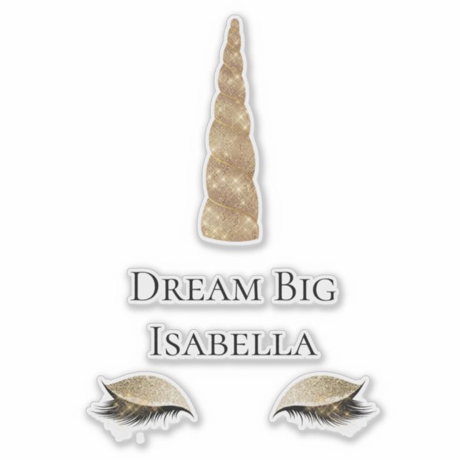 Sparkle Gold Glam Unicorn Water Bottle Sticker (Front)