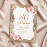 Sparkle gold glitter and pink floral 30th birthday invitation<br><div class="desc">Faux gold sparkle glitter background and blush pink floral with "30 and fabulous" script in center,  elegant and stylish,  great 30th birthday party invitations.</div>