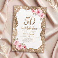 Sparkle gold glitter and pink floral 50th birthday