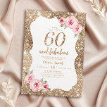 Sparkle gold glitter and pink floral 60th birthday invitation<br><div class="desc">Faux gold sparkle glitter background and blush pink floral with "60 and fabulous" script in center,  elegant and stylish,  great 60th birthday party invitations.</div>