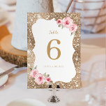 Sparkle gold glitter and pink floral Wedding Table Number<br><div class="desc">Faux sparkle gold glitter frame with blush pink floral,  elegant and stylish. Great for modern wedding,  romantic wedding,  and botanical garden wedding. 
See all the matching pieces in collection</div>