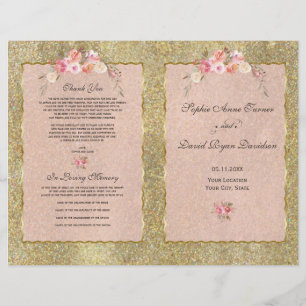 Sparkle Gold Glitter Blush Floral Wedding Program