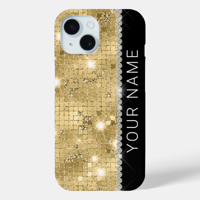 Sparkle Gold Glitter Custom Name Case-Mate iPhone Case (Back)