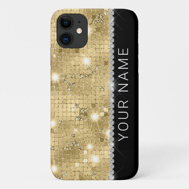 Sparkle Gold Glitter Custom Name Case-Mate iPhone Case (Back)