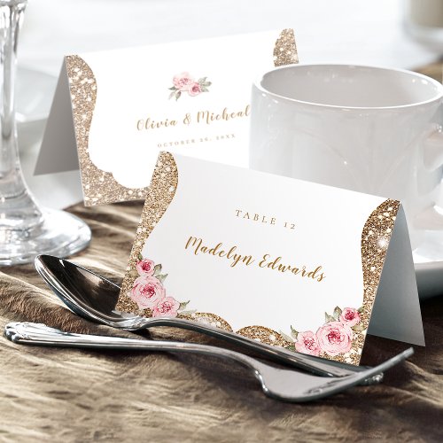 Sparkle gold glitter floral Foldable Place Card