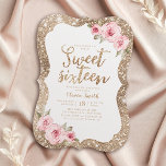 Sparkle gold glitter pink floral sweet 16 birthday invitation<br><div class="desc">Faux gold sparkle glitter background and blush pink floral with "sweet sixteen" script in center,  elegant and stylish,  great sweet 16 birthday party invitations.</div>