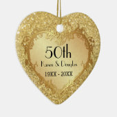 Sparkle Gold Heart 50th Wedding Anniversary Ceramic Ornament | Zazzle