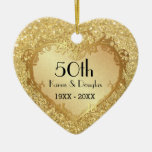 Sparkle Gold Heart 50th Wedding Anniversary Ceramic Ornament at Zazzle