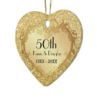 Sparkle Gold Heart 50th Wedding Anniversary Ceramic Ornament | Zazzle