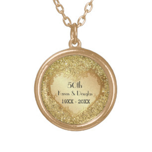 Sparkle Gold Heart 50th Wedding Anniversary Plated Necklace