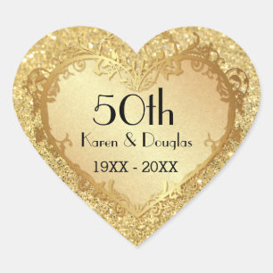 Sparkle Gold Heart 50th Wedding Anniversary Sticker