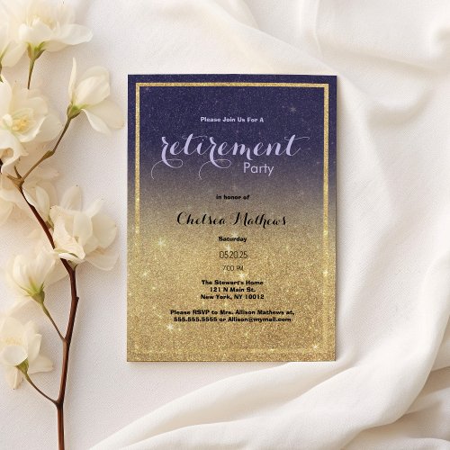Sparkle Gold Purple Ombre Glitter Retirement Party Invitation
