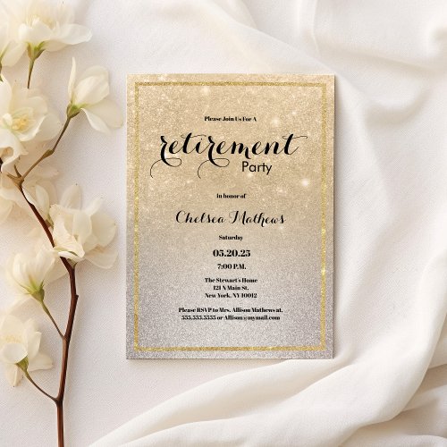 Sparkle Gold Silver Ombre Glitter Retirement Party Invitation