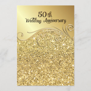 Sparkle Golden 50th Wedding Anniversary Invitation