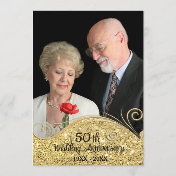 Sparkle Golden 50th Wedding Anniversary Invitation by SpiceTree_Weddings at Zazzle