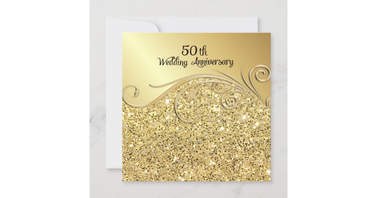 Sparkle Golden 50th Wedding Anniversary Invitation | Zazzle