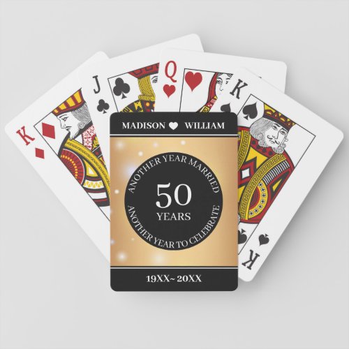 Sparkle Golden Background Wedding Anniversary Poker Cards