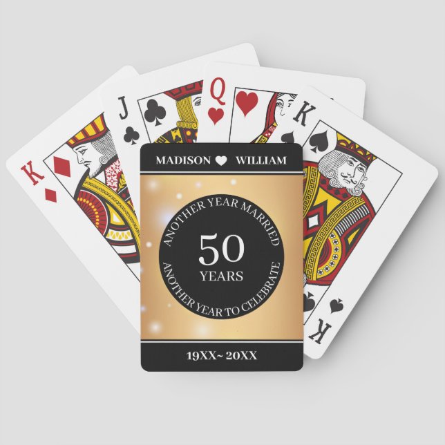 Sparkle Golden Background Wedding Anniversary Poker Cards (Back)