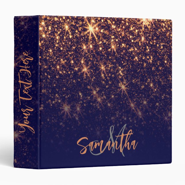 Sparkle Golden Glitter 3 Ring Binder (Front/Spine)