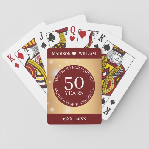 Sparkle Golden Red Background Wedding Anniversary  Playing Cards