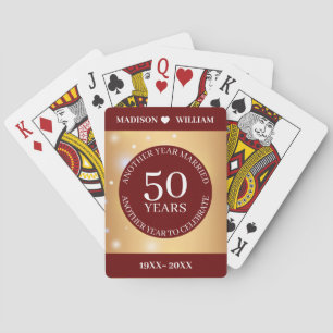 Sparkle Golden Red Background Wedding Anniversary Poker Cards