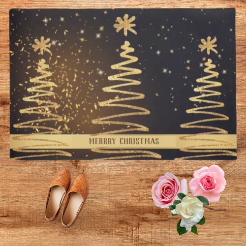 Sparkle golden tree Christmas stars holiday luxury Doormat