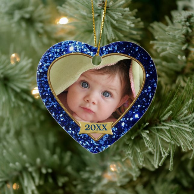 Sparkle Hearts (blue) Photo Frame Ornament (Tree)