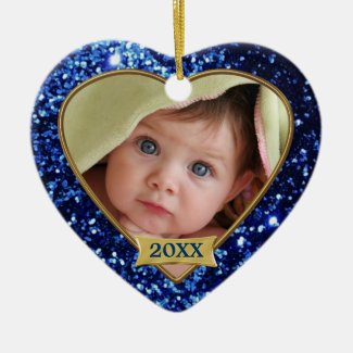 Sparkle Hearts (blue) Photo Frame Ornament