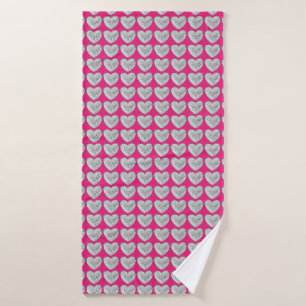 Sparkle hearts - magenta bg bath towel set