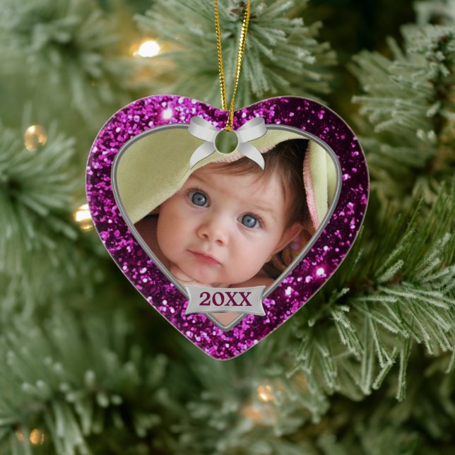 Sparkle Hearts (pink/silver) Photo Ornament (Tree)