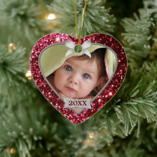 Sparkle Hearts (red/silver) Photo Ornament