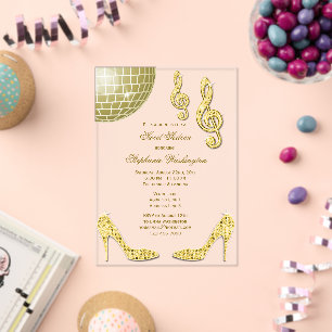 Sparkle Heels and Gold Disco Ball Sweet 16 Acrylic Invitations