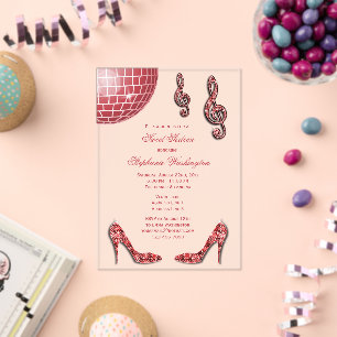 Sparkle Heels and Red Disco Ball Sweet 16 Acrylic Invitations