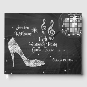 Sparkle Heels Black Disco Ball Birthday Guest Book
