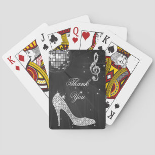Sparkle Heels Black Disco Ball Birthday Thank You Poker Cards