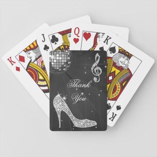 Sparkle Heels Black Disco Ball Birthday Thank You Poker Cards