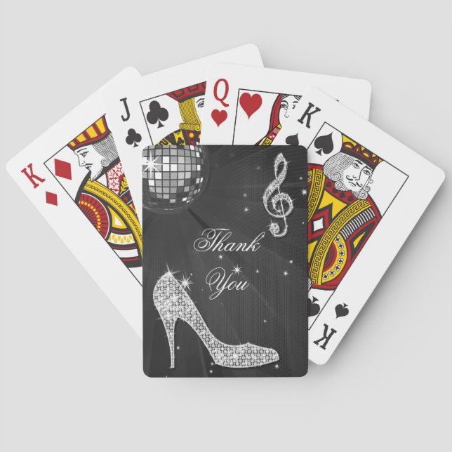 Sparkle Heels Black Disco Ball Birthday Thank You Poker Cards (Back)