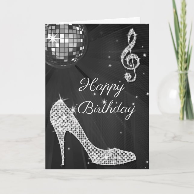 Sparkle Heels Black & Silver Disco Ball Card (Front)