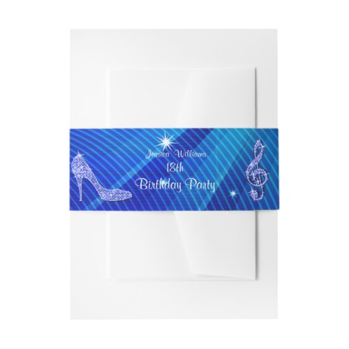 Sparkle Heels Blue Disco Ball Birthday Invitation Belly Band