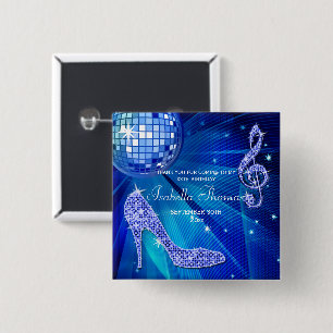 Sparkle Heels Blue Disco Ball Birthday Thank You Button