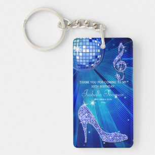 Sparkle Heels Blue Disco Ball Birthday Thank You Keychain