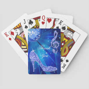 Sparkle Heels Blue Disco Ball Birthday Thank You Poker Cards