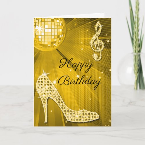 Sparkle Heels Gold Disco Ball Card