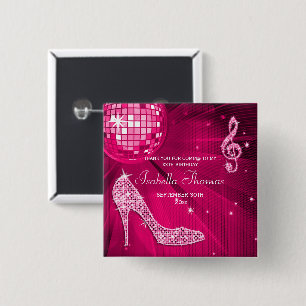Sparkle Heels Pink Disco Ball Birthday Thank You Button